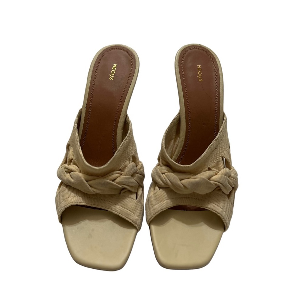 NEOUS Braided Cream Braided Open Toe Mules Heels - Picture 4 of 14